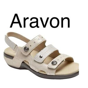 (S3) Aravon Women's Power Comfort Three Strap‎ Heeled Sandals, Size 11